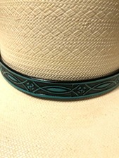 Hat Band 1/2" Carved Leather Turquoise w/Adjustable Tie Ends