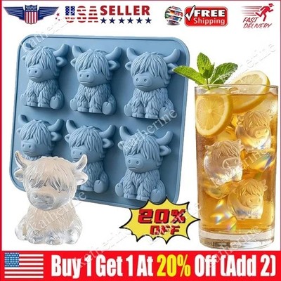 Mini Highland Kuh Eiswürfelform, Niedlich 3D Highland Kuh Silikon Eiswürfelform KU