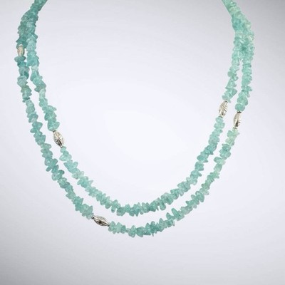 Doug Paulus Blue Apatite Chip Necklace 37  Sterling Silver Long Beaded Strand