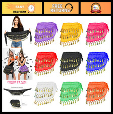 9 Pcs Belly Dance Hip Scarf  Sequin Tassel Skirt Wrap with 128 Gold Coins