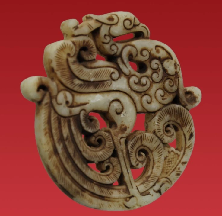 Pingente de jade chinês antigo intrincado escultura em fênix decoração aberta - Imagem 2 de 4