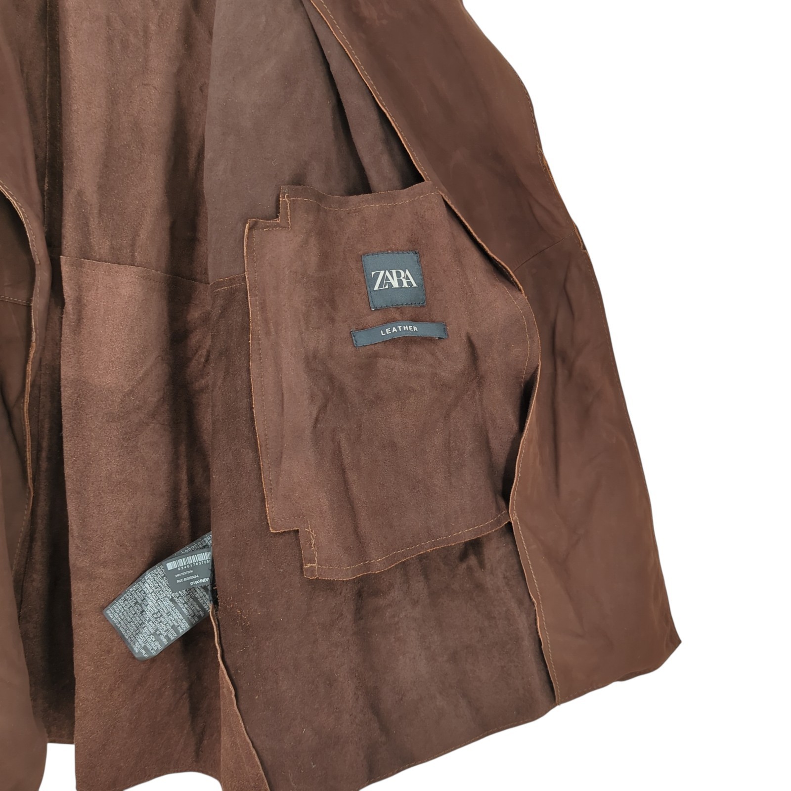 Zara Women M Suede Leather Trench Coat Brown 3461/763/700 Oversized Jacket NEW image 6