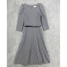 Calvin Klein Dress Womens 8 Chevron Belted Fit & Flare Office Career Midi Black