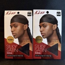 Lot Of 2-Kiss Power Wave Silky Satin Durag 40  Extra Long  3  Wide Tails Black