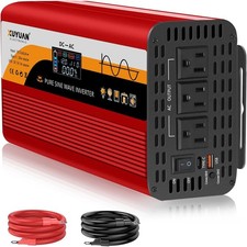 1500W Pure Sine Wave Inverter, 12V/24V Auto-Detect, 50Hz/60Hz Switchable, LCD...