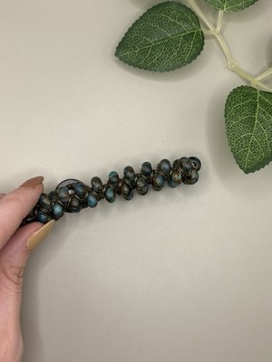 Boho Blue Glass Beaded Bracelet Bronze Tone Artisan Style Toggle Bracelet