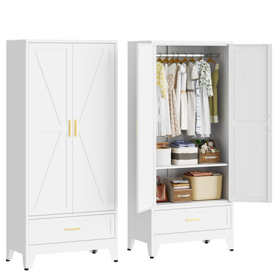 Metal armoire Wardrobe Closet with Hanging Rod,71'' Metal Wardrobe Cabinet