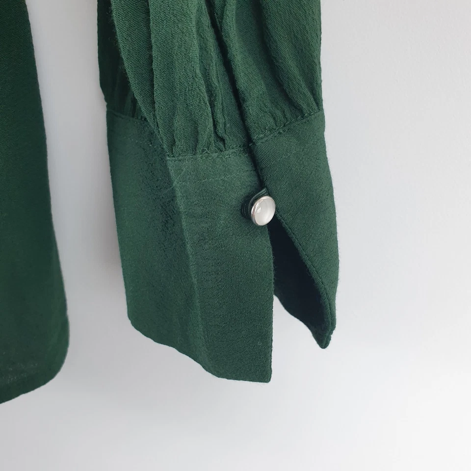 M&S Top Size 22 Blouse Bottle Green Pussy Bow Balloon Sleeve Smart Dressy - Image 4 of 4