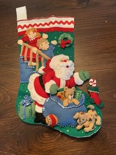 Bucilla 16  Christmas Felt Applique Stocking  No Peeking" Santa 85268