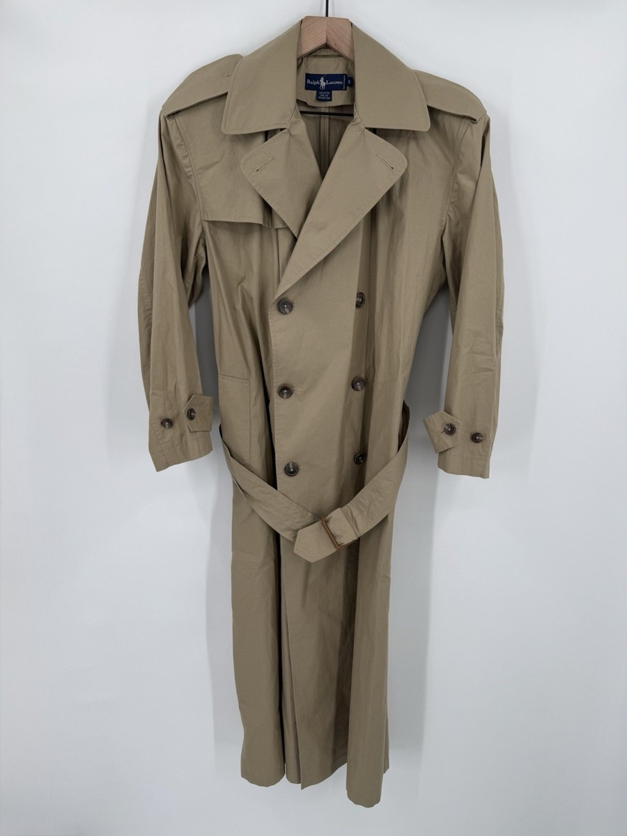 Vintage 90s Ralph Lauren Trench Coat Tan Cotton Double