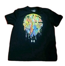 Under Armour Short Sleeve T-Shirt YXL Youth XL Black HeatGear Graphic Logo