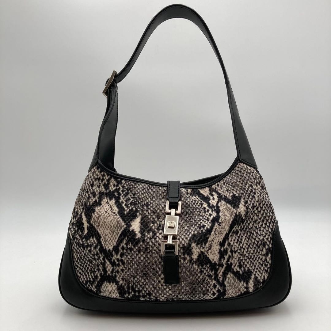 GUCCI One Shoulder Bag Jackie Python Leather Blac… - image 2