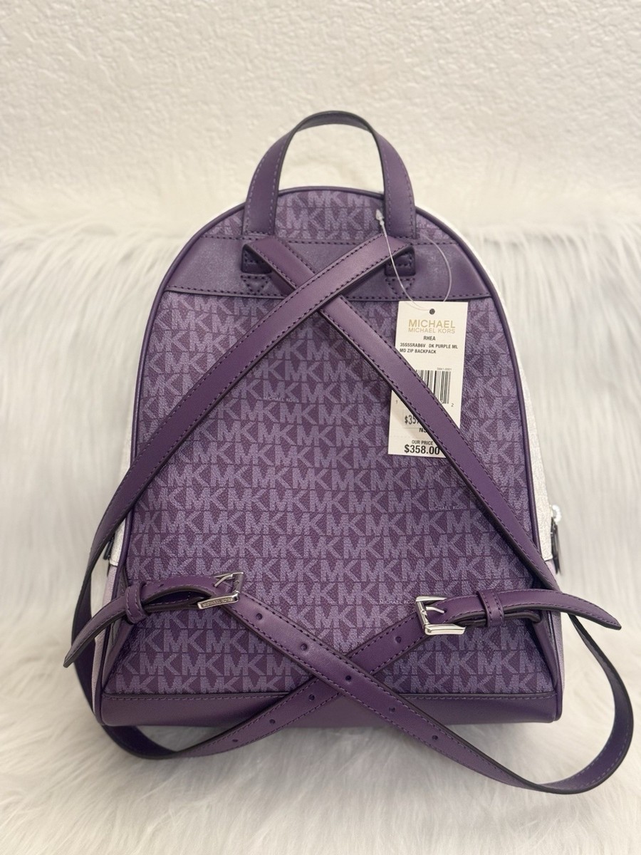 Michael Kors Rhea Medium Zip Backpack MK Color-Block Dark Purple