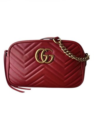 GUCCI GG Marmont Matelasse Red Leather Small Camera Shoulder