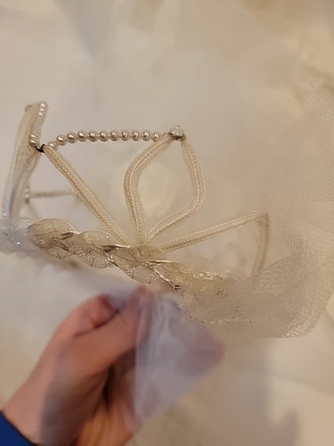 Vtg First Communion dress Slip Harbro veil 6x Lace Tulle Flower Full Circle Tier - Picture 7 of 15