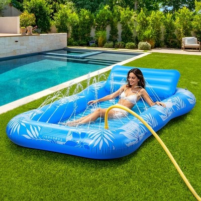 Inflatable Tanning Pool Lounger Float with Sprinkler 81x53'' Adult Pool Floats