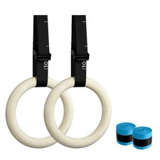 32mm Wooden Gymnastic Rings with Quick-Adjust Numbered Straps for Enhanced Wo...