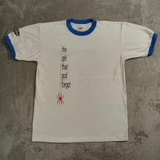 VTG Suncatcher Shirt Mens Large White Double Sided Logo Print Ringer Spider 90s