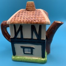 VINTAGE UNUSUAL SMALL POTTERY TEAPOT COTTAGE HOUSE DESIGN 11cm tall