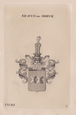 1830 Sobeck Wappen coat of arms Kupferstich engraving Heraldik heraldry etching