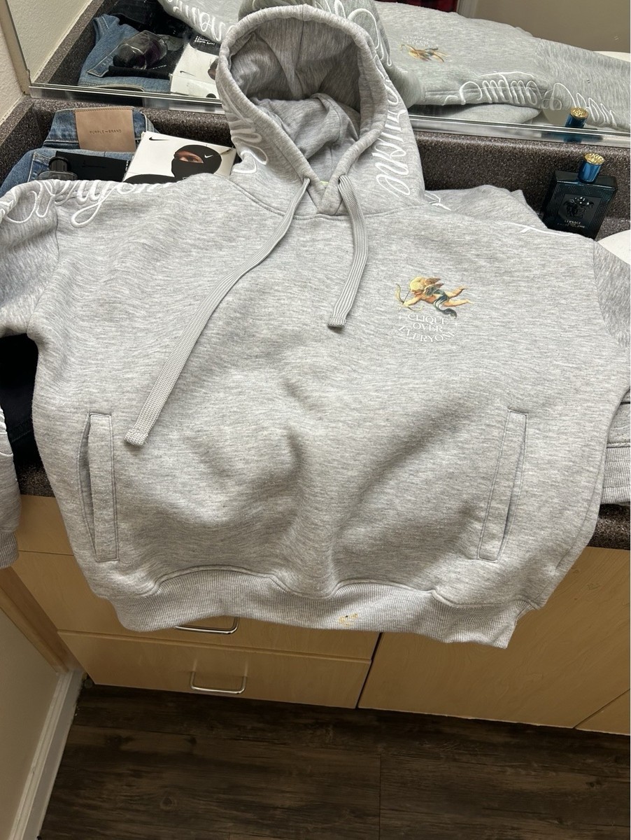 Supreme Gray Angel Graphic Embroidered Fleece Pullover Men's