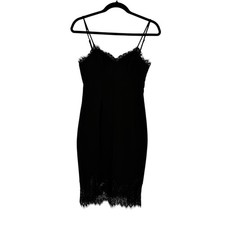 Storia Eyelash Lace Trimmed Babydoll Black Slip Dress Small Knee Length Party