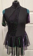 Black, Green, and Purple Mesh Rhinestoned Figure Skating Dress