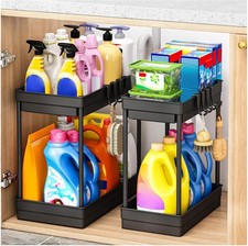 SavvyStor Under Sink Storage Organiser 2 Pack 2 Tier Cabinet Rack Black ABS Plas