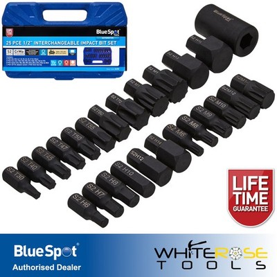 BlueSpot Impact Bit Set 1/2'' Antrieb Sechskant 6-19mm Torx T30-T70 Spline M6-M18 25tlg