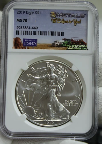2019 American Silver Eagle NGC MS 70, 7K Slab U.S. State Series (Idaho)