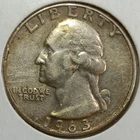 1963-D WASHINGTON 90% SILVER QUARTER (Extra Fine Details)