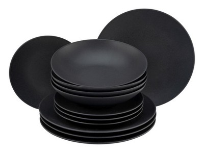 CreaTable Soft Touch Schwarz Tellerset 12-tlg Steinzeug