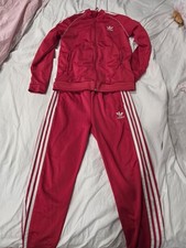 Boys Authentic Adidas Track Suit Red White Stripes Large