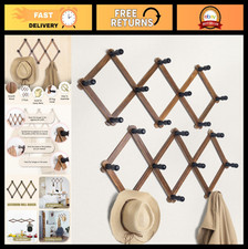 Expandable Wooden Accordion Wall Hanger 2 Pack with 20 Peg Hooks - Rustic Coat,