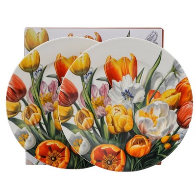 DUO Porcelain 2er-Set Dessertteller Teller Tulpen 5 O'Clock Collection