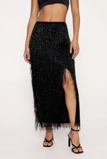 Nasty Gal Premium Tassel Fringe Split Skirt UK 6