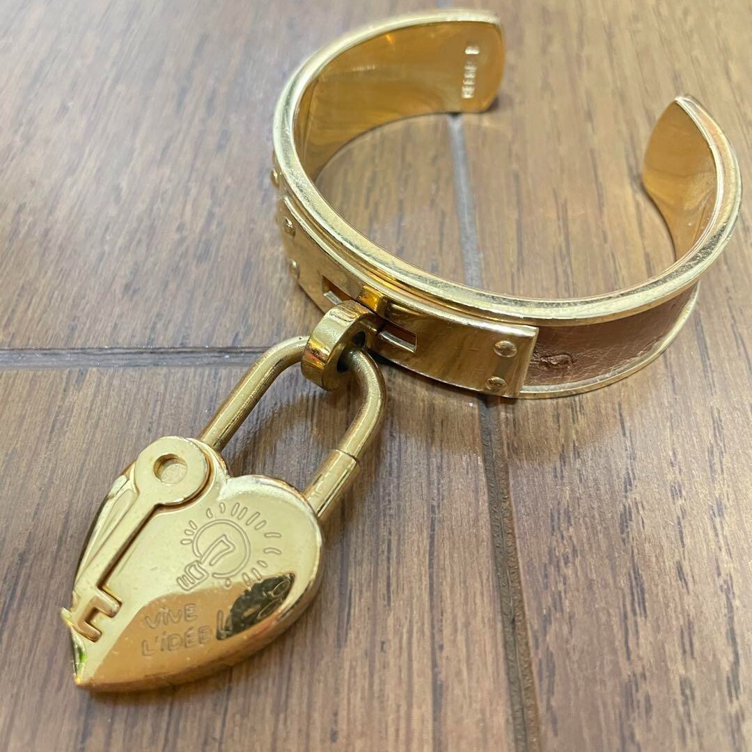 HERMES Cadena Padlock Heart 2004 Gold Lock Bag Charm Pendant