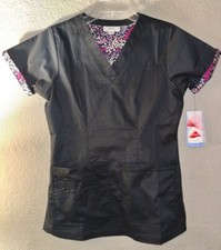 Meavn Black XS scrub Top With Floral Accents NWT