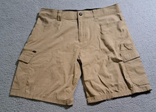 Orvis Tech Men s Khaki Tan Nylon Blend Cargo Zippered Pocket Shorts / Size 36