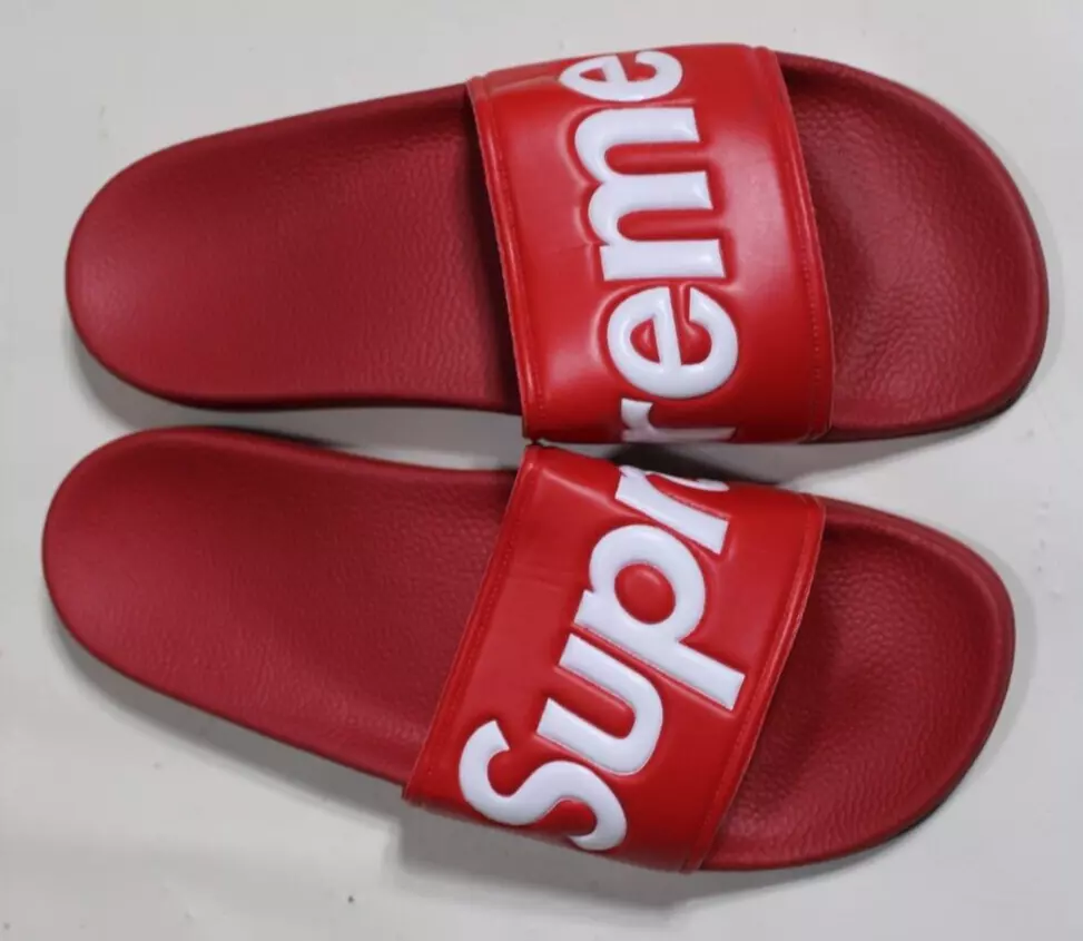 Rare Sandales Supreme Slides ROUGE Blanc Authentique Taille Homme 10 2014 Printemps Eté