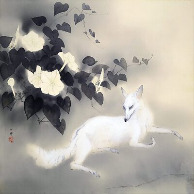 Japan flowers white fox H. Kansetsu Tile Mural Kitchen Backsplash Marble Ceramic