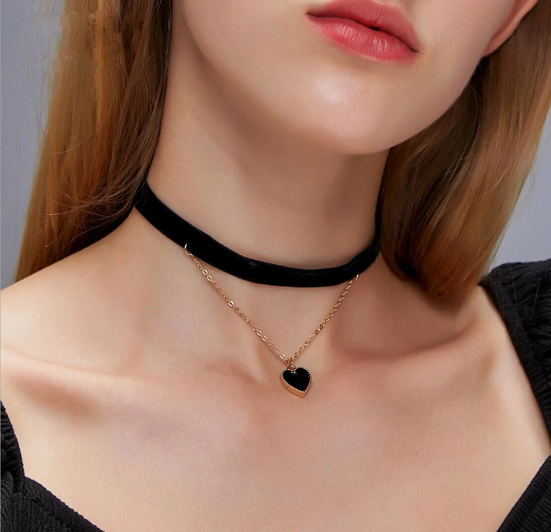 Women Gothic Love Heart Charms Velvet Pendant Hippy Choker Necklace Jewelry Gift