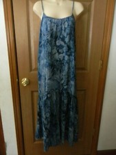 ZARA SUN DRESS BLUE PRINT L CRINKLY & VERY FULL W/20". RUFFLE BOTTOM EUC