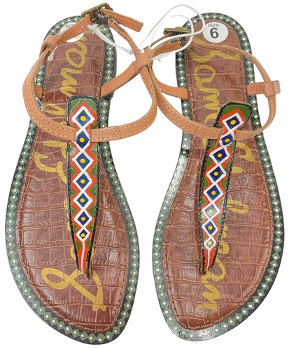 Sam Edelman Shoes Womens Sz 6 Gigi Brown Thong Sandals Aztec Style Nwob $57