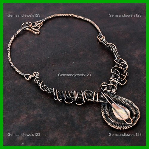 Womens day Deal Copper Rhodochrosite Gemstone Wire Wrapped Chain Mother Necklace - Picture 5 of 6