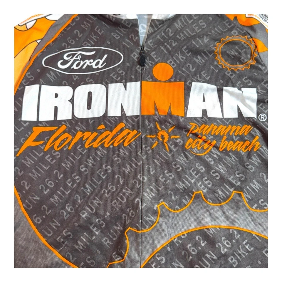 Sugoi Ironman Florida Triathalon Cycling Jersey Gray Orange Polyester XS READ - Image 3 of 4