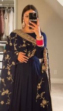 NAVY BLUE HEAVY CHINNON SILK LONG GOWN WITH DESIGNER DUPATTA FOR WEDDING