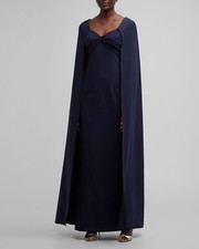  795 Marchesa Notte Women's Blue Twist-Front Sweetheart Cape Gown Dress Size 10