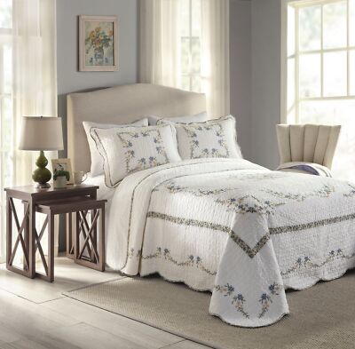 MODERN HEIRLOOM Heather Embroidered Bedspread - Lightweight Breathable All Se...