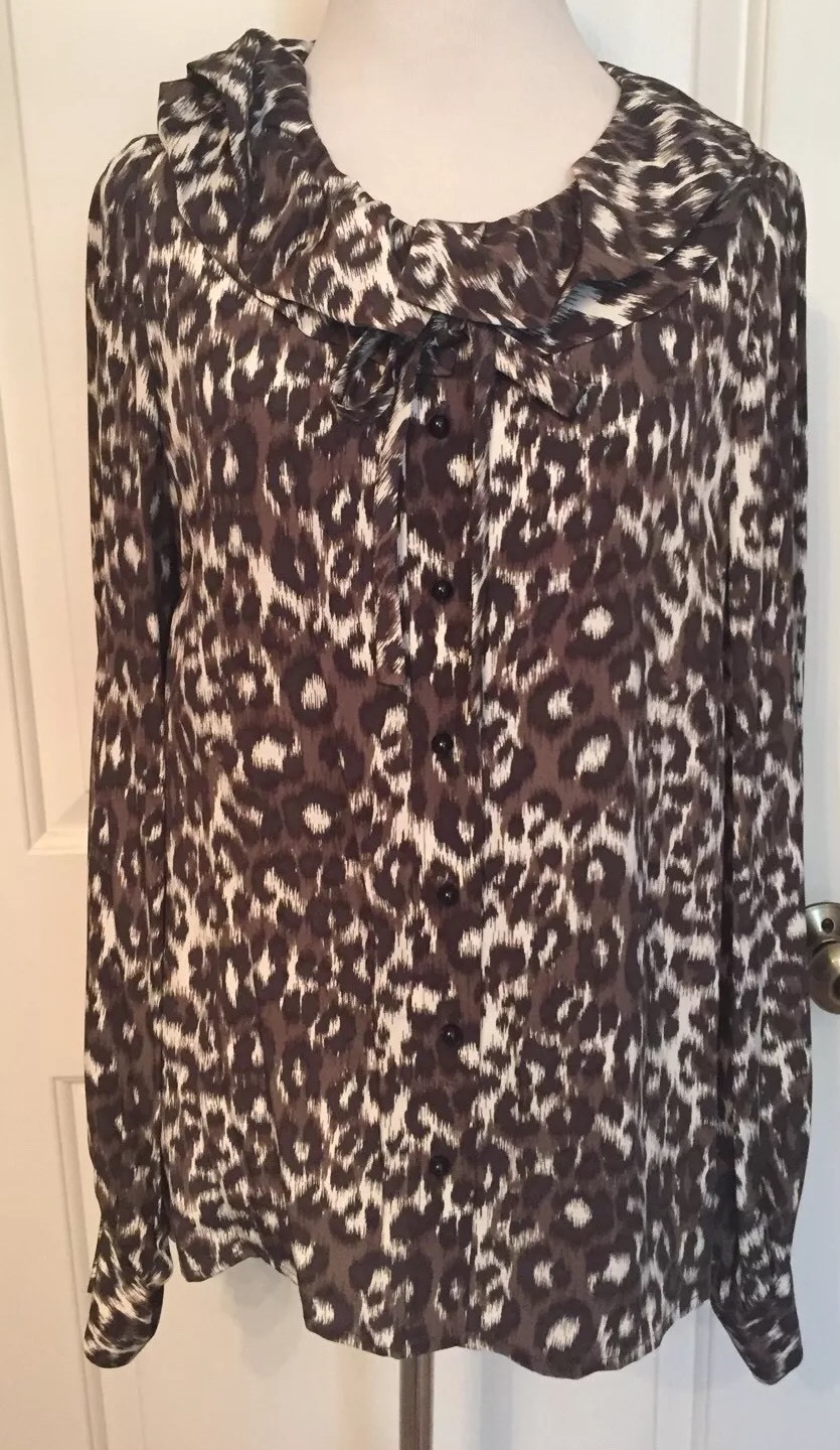 Kate Spade NY blouse Black White Gray Animal Print Long Sleeve size 6